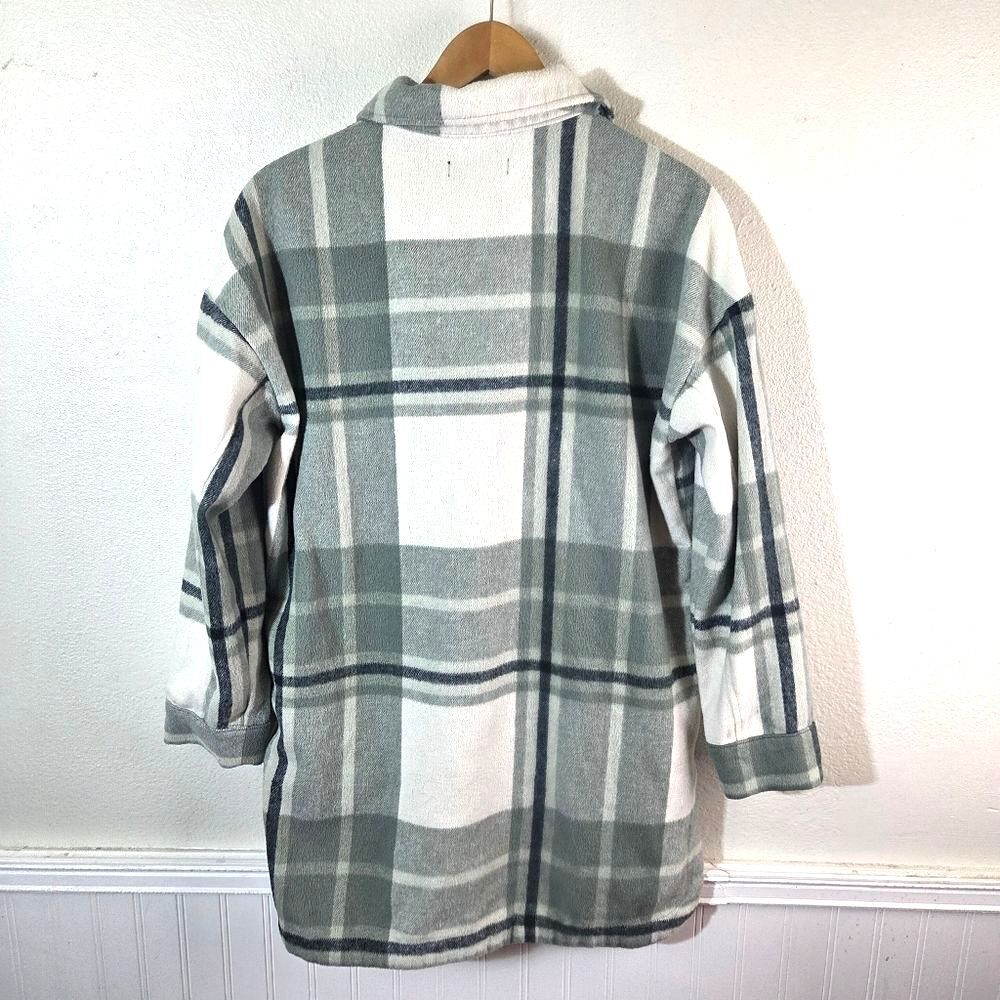 Banana Republic Green Plaid Fleece Shacket Button Up Mens Medium - Picture 3 of 12